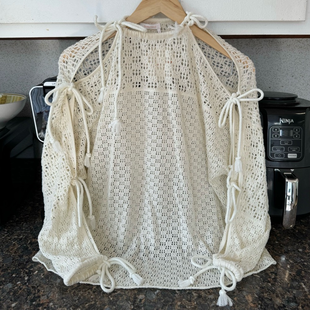 See By Chloe Crochet Boho Top Cloud Dancer Small Bows Coquette Beach Coverup